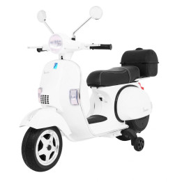 Vespa elétrica infantil 12V com MP3, USB e mala traseira - Branco