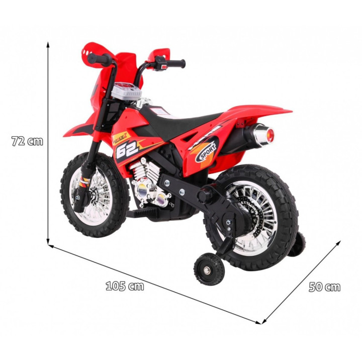 Moto cross électrique enfant 12V roues air suspension - Rouge