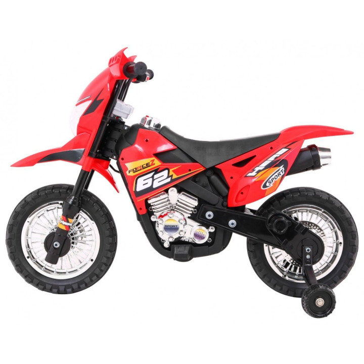 Moto cross eléctrica infantil 6V roja con ruedas de apoyo - Rojo