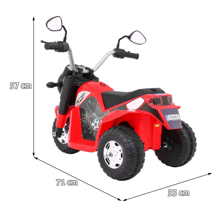 Trimoto électrique enfant MiniBike 6V selle cuir et LED - Rouge